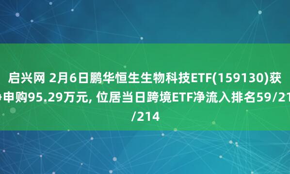 启兴网 2月6日鹏华恒生生物科技ETF(159130)获净申购95.29万元, 位居当日跨境ETF净流入排名59/214